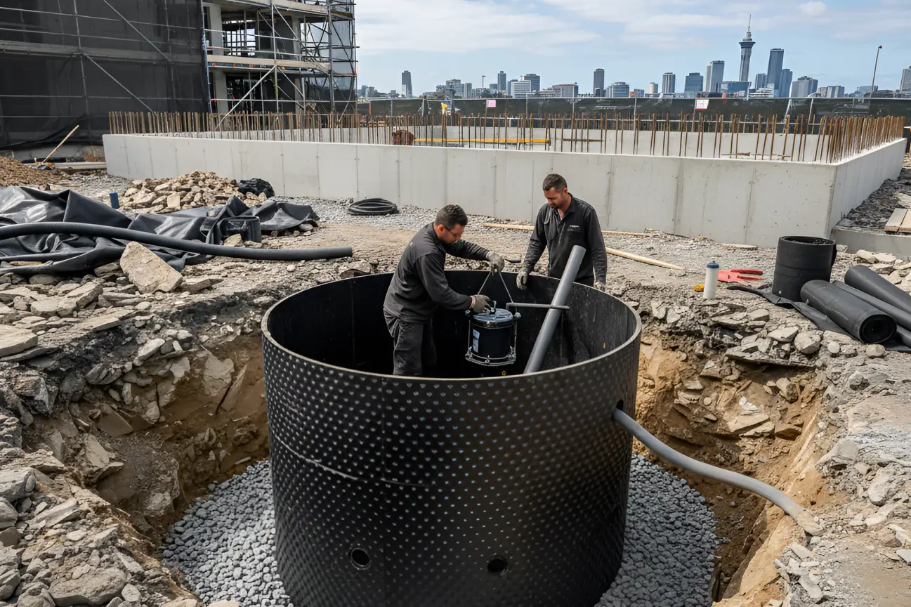 Drainage and sump pump installation support by Rock Breaking Auckland through expert rock excavation.