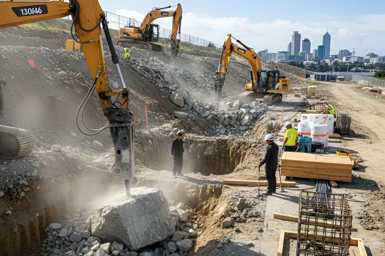 Retaining wall and foundation rock breaking by Rock Breaking Auckland for strong, secure groundwork.