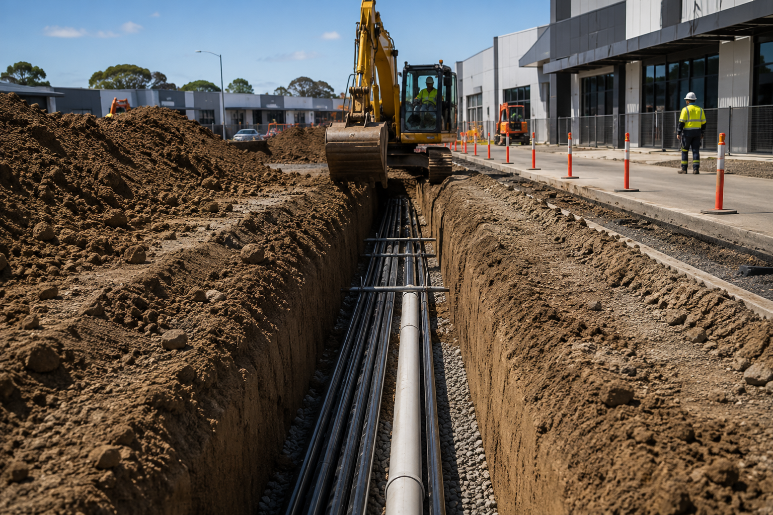 Trenching Services Auckland commercial trench excavation with underground utility installation and precision infrastructure trenching