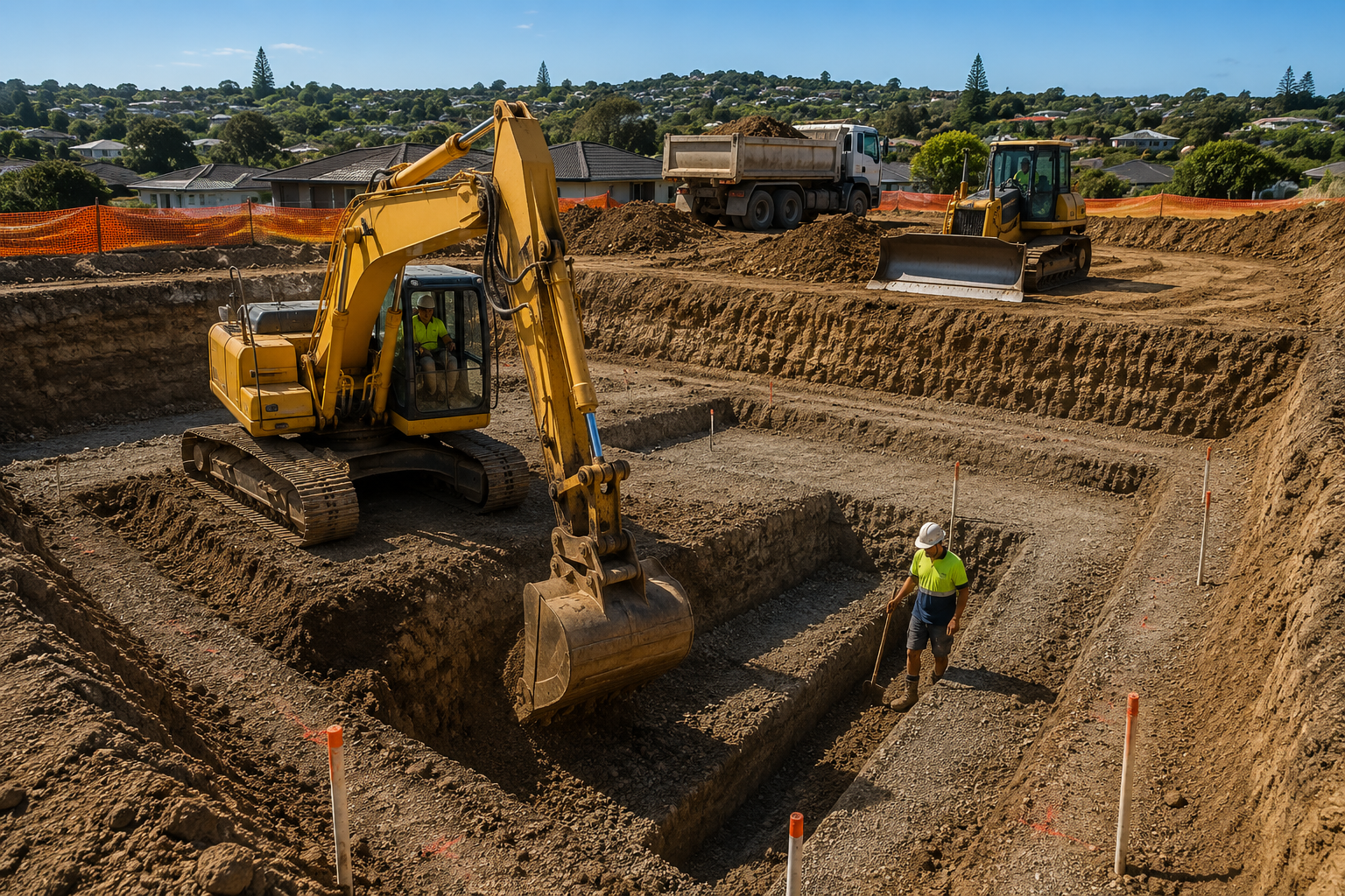 Earthworks North Auckland foundation excavation with trenching and precision earthmoving for residential and commercial construction