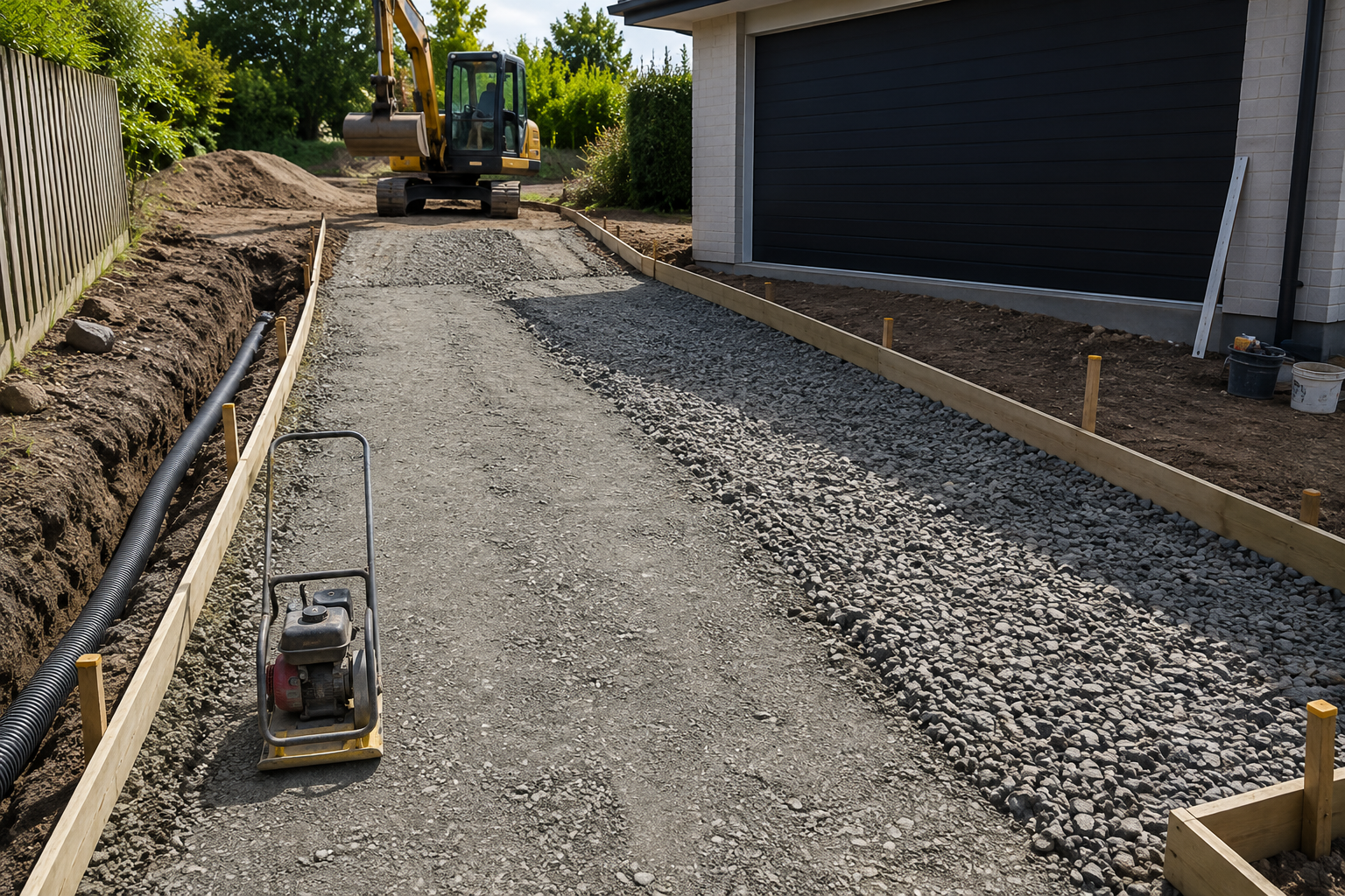 Driveway Excavation Auckland project showing new driveway construction support with base preparation, grading, and compaction
