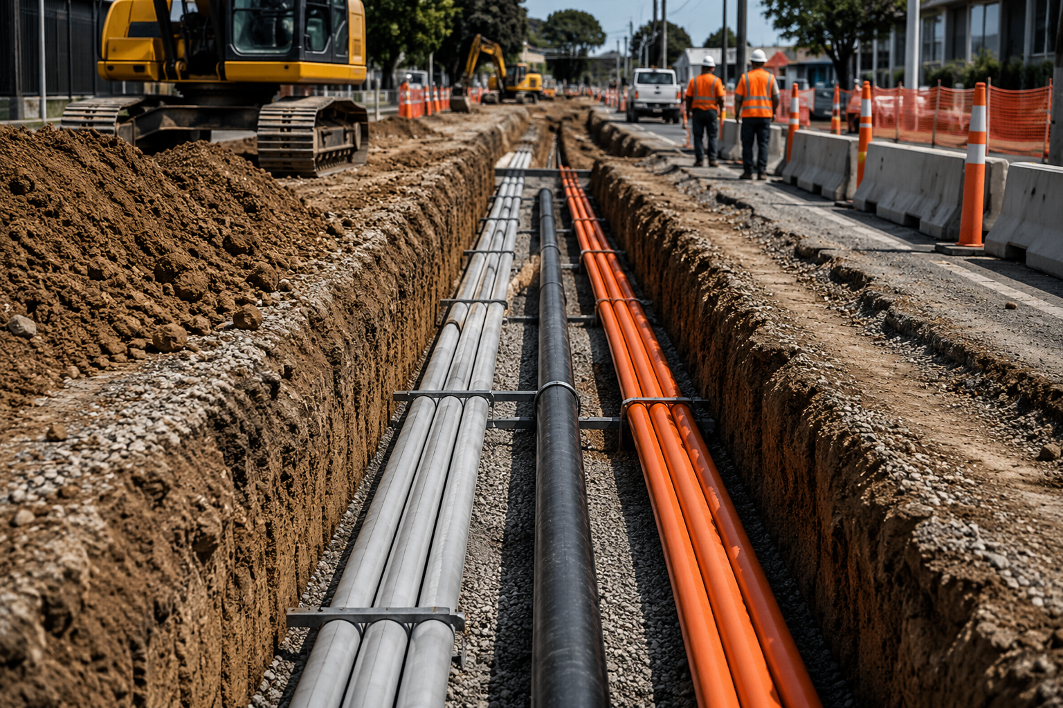 Trenching Services Auckland utility and infrastructure trench excavation with underground service installation for drainage, power, and communications.