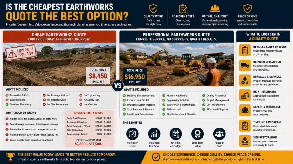 Comparing a cheap earthworks quote with a detailed professional quotation.