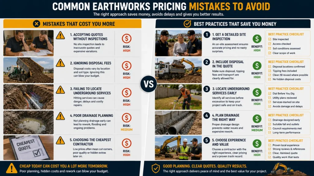Common mistakes homeowners make when comparing earthworks pricing and quotes.