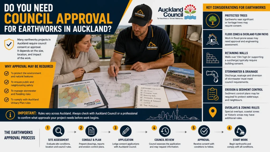 Council approval and planning documents for residential earthworks in Auckland.