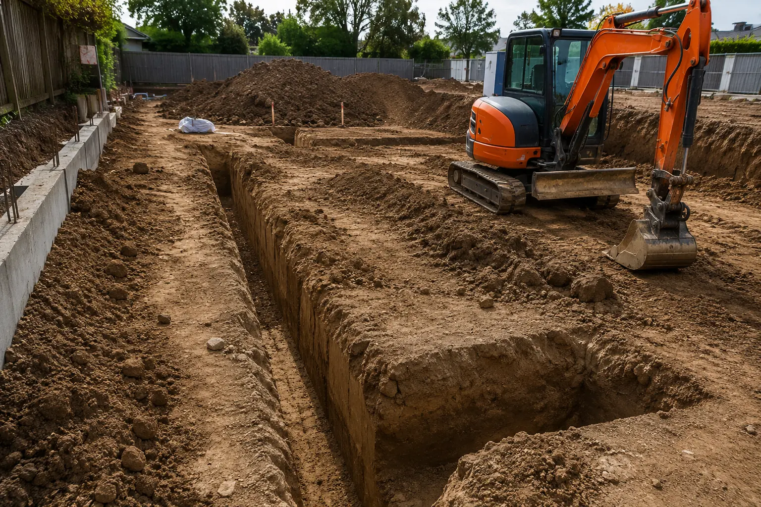 Professional trenching and foundation excavation in Auckland using modern machinery for residential and commercial construction